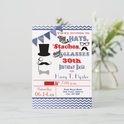 Petten, snufjes en glazen 30e verjaardag kaart (Staand voorkant)