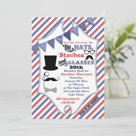 Petten, snufjes en glazen 30e verjaardag kaart (Staand voorkant)