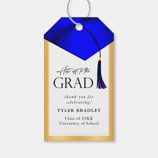 Petten uit naar Afstudeerder Blauw & Goud Mannen A Cadeaulabel (Voorkant)