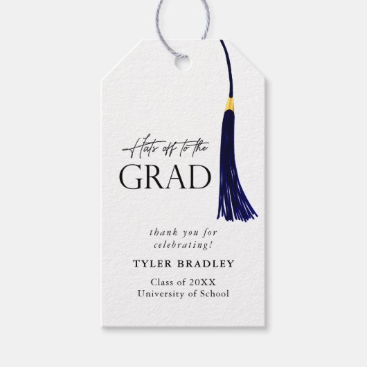 Petten uit naar Afstudeerder Blue & Gold Tassel Af Cadeaulabel (Voorkant)