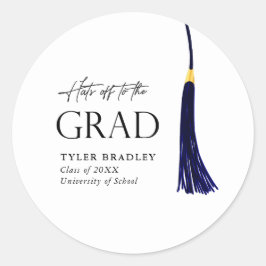 Petten uit naar Afstudeerder Blue & Gold Tassel Af Ronde Sticker