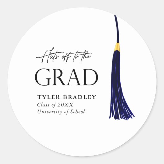Petten uit naar Afstudeerder Blue & Gold Tassel Af Ronde Sticker (Voorkant)