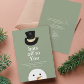 Petten uit voor u Sneeuwman Sage Green Company Log Feestdagenkaart