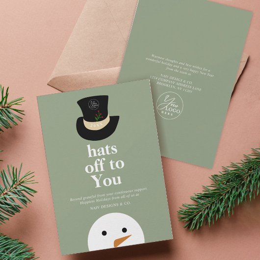 Petten uit voor u Sneeuwman Sage Green Company Log Feestdagenkaart