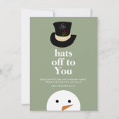 Petten uit voor u Sneeuwman Sage Green Company Log Feestdagenkaart (Voorkant)