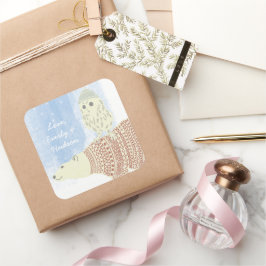 Petten van brei- en haakwerk, van Beer van kippen, Vierkante Sticker