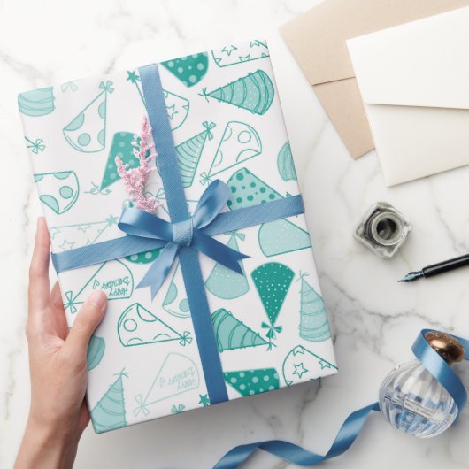 Petten van de blauwgroen partij cadeaupapier (Geschenken)
