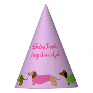 Petten van de roze en groene Dachshund Party Feesthoedjes