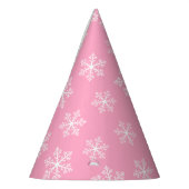 Petten van de roze Snowflake Party Feesthoedjes (Links)