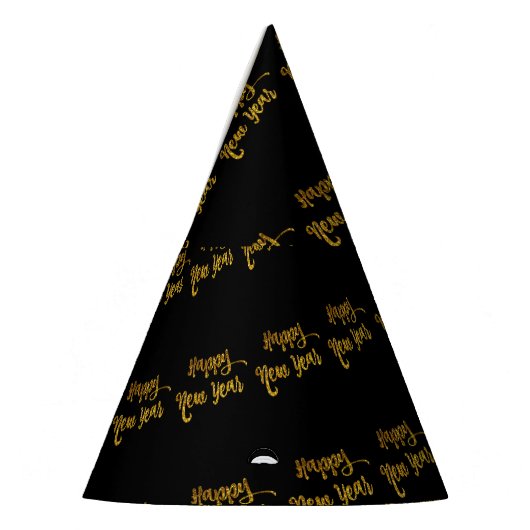 Petten van de zwarte & goudglitter Happy New Year- Feesthoedjes (Links)