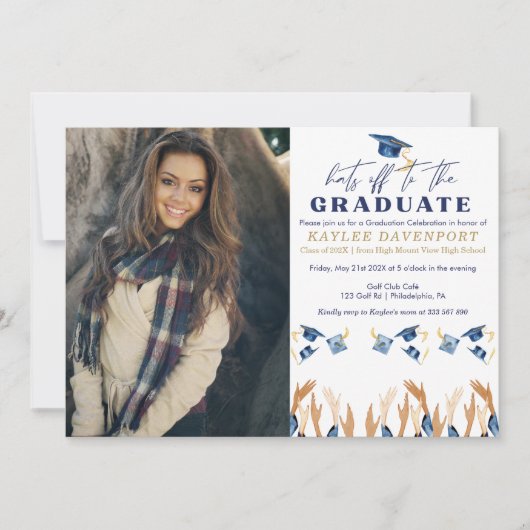 Petten van Graduation party fotouitnodiging (Voorkant)