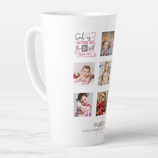 PETTER COLLAGE Cadeau met Bijbeltekst kan bewerkt  Latte Mok (Linkerhoek)