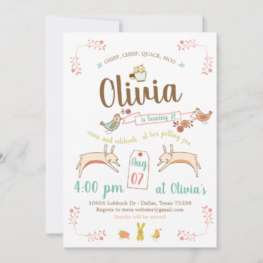 Petting Zoo Birthday Party Kaart (Voorkant)