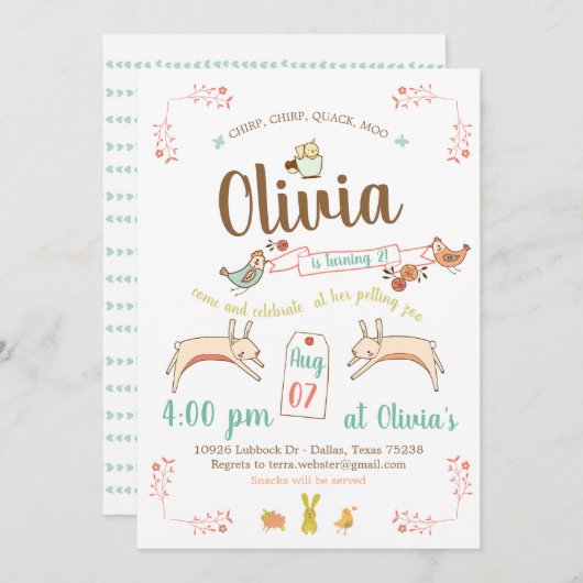 Petting Zoo Birthday Party Kaart (Voorkant / Achterkant)