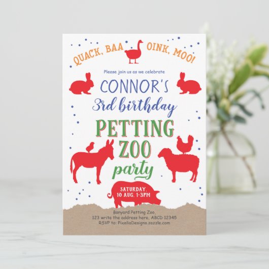 Petting zoo, Boy, Banyard Boerderij Animal Birthda Kaart (Staand voorkant)