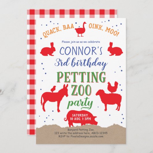 Petting zoo, Boy, Banyard Boerderij Animal Birthda Kaart (Voorkant / Achterkant)