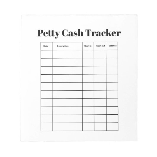 Petty Cash Tracker Notepad Notitieblok (Voorkant)