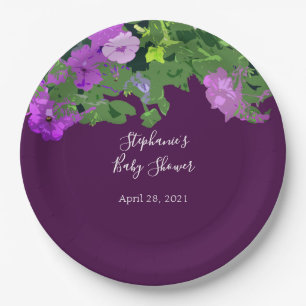 Petunia Floral Eggplant Paars Baby shower Papieren Bordje