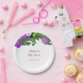 Petunia Floral Eggplant Paars Baby shower Papieren Bordje (Feest)