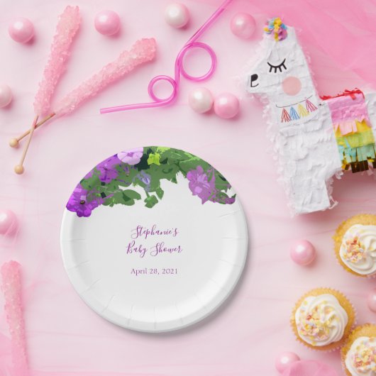 Petunia Floral Eggplant Paars Baby shower Papieren Bordje (Feest)