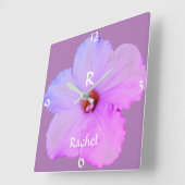 Petunia Floral kerstnaam Monogram Roze Cute Vierkante Klok (Hoek)