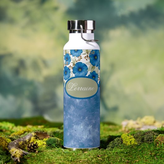 Petunia Flowers en White Washing Denim Kijk Waterfles (Buiten)