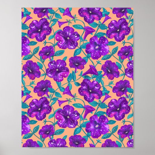 Petunia Night Sky op abrikozenachtergrond Drow Pil Poster (Voorkant)