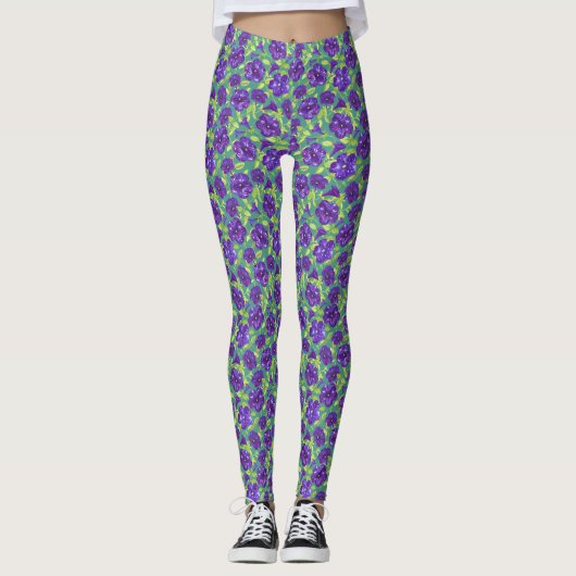 Petunia Night Sky op blauwgroen achtergrond Sierku Leggings (Voorkant)