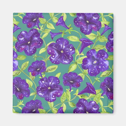 Petunia Night Sky op blauwgroen achtergrond Sierku Magneet (Voorkant)