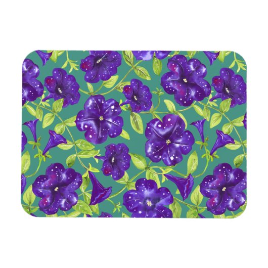 Petunia Night Sky op blauwgroen achtergrond Sierku Magneet (Horizontaal)