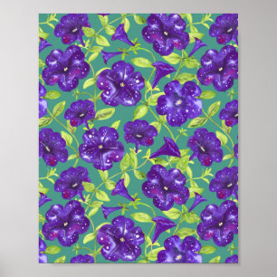Petunia Night Sky op blauwgroen achtergrond Sierku Poster
