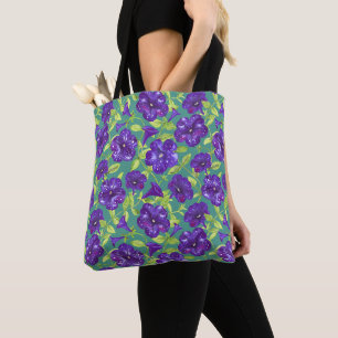 Petunia Night Sky op blauwgroen achtergrond Sierku Tote Bag
