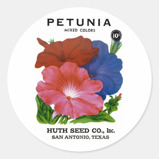 Petunia  Seed Packet Ronde Sticker (Voorkant)