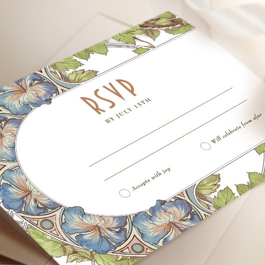 Petunia Wedding RSVP Art Deco Mucha invoegen Kaart