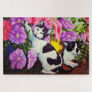 Petunia's en kittens / katten in de tuin bloemen s legpuzzel