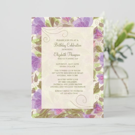 Petunias Floral Invitation Kaart (Staand voorkant)