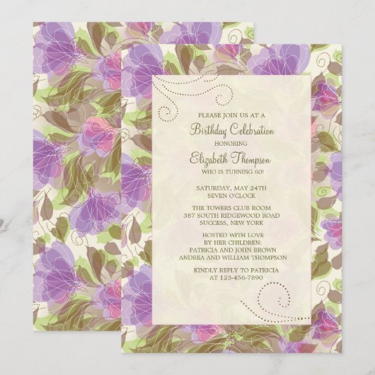 Petunias Floral Invitation Kaart (Voorkant / Achterkant)
