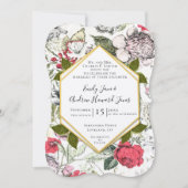 Petunias Rozen Fauna Greenery Wedding Kaart (Voorkant)