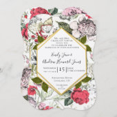 Petunias Rozen Fauna Greenery Wedding Kaart (Voorkant / Achterkant)