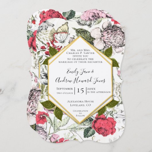 Petunias Rozen Fauna Greenery Wedding Kaart (Voorkant / Achterkant)