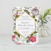 Petunias Rozen Fauna Greenery Wedding Kaart (Staand voorkant)