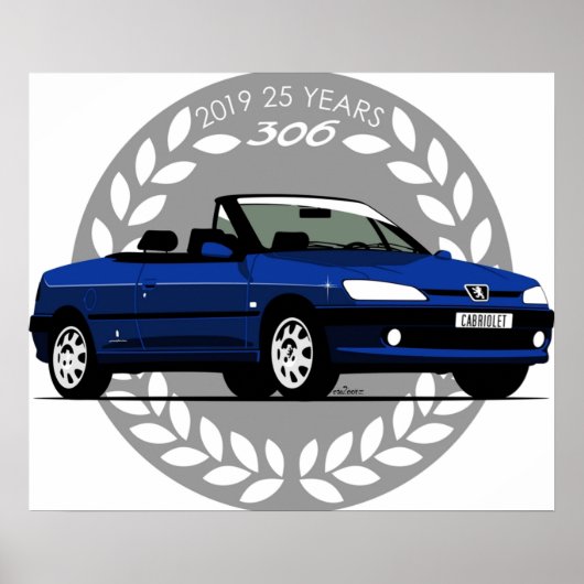 Peugeot 306 Cabriolet blauw Poster (Voorkant)