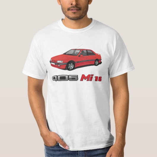 Peugeot 405 + Mi 16 rode badge, rood, DIY T-shirt (Voorkant)