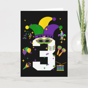 Peuter 3e verjaardag Mardi Gras Thema 3 jaar oud Kaart