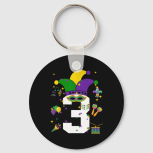 Peuter 3e verjaardag Mardi Gras Thema 3 jaar oud Sleutelhanger