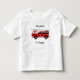 Peuter Fire Truck T-shirt met naam & "5 Vandaag!"