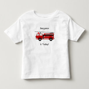 Peuter Fire Truck T-shirt met naam & "6 Vandaag!"