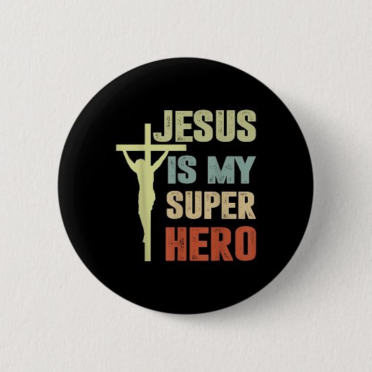 Peuter Jesus is mijn superheld Christelijk Godszoo Ronde Button 5,7 Cm (Voorkant)