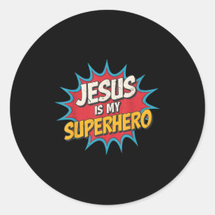 Peuter Jesus is mijn superheld Christelijk Godszoo Ronde Sticker