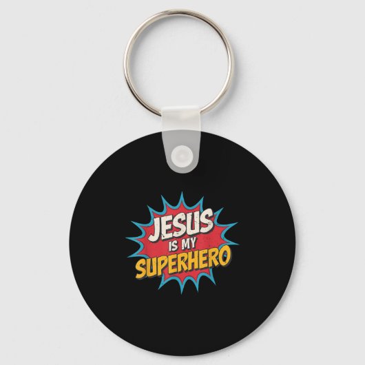 Peuter Jesus is mijn superheld Christelijk Godszoo Sleutelhanger (Voorkant)